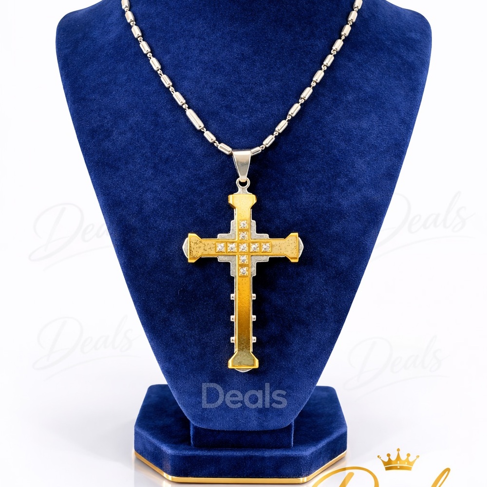 Gold and Silver Cross Pendant Necklace - Picture 3 of 5